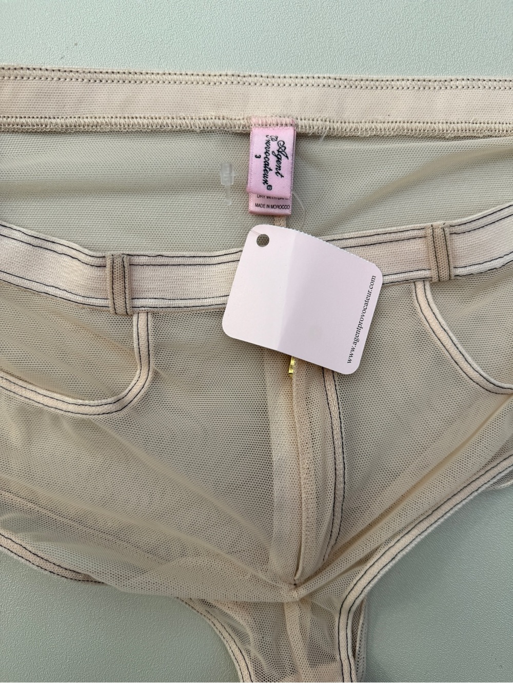 2009 Agent Provocateur Pale Blush Pink Mesh Faux-Denim Bra & Hot Pants Set - Picture 7 of 13
